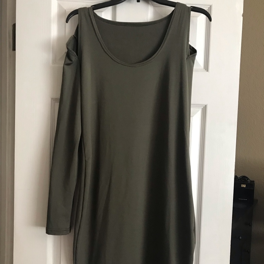 Army green, fitted dress
